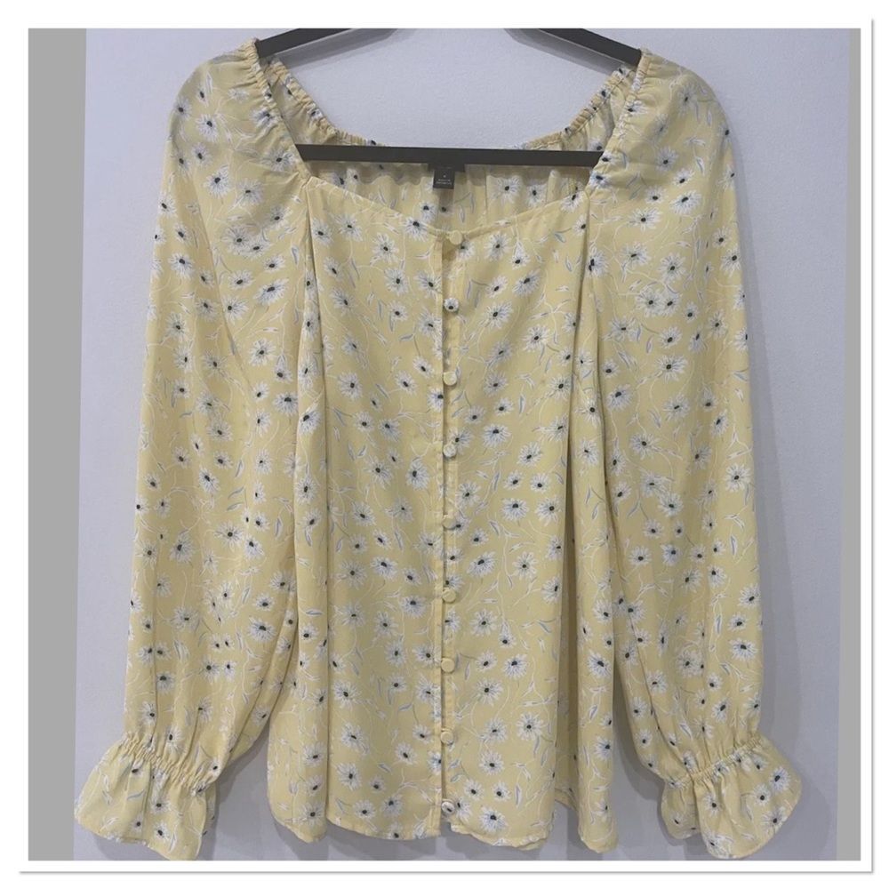 ANN TAYLOR Yellow and White Floral Print Blouse Size M
